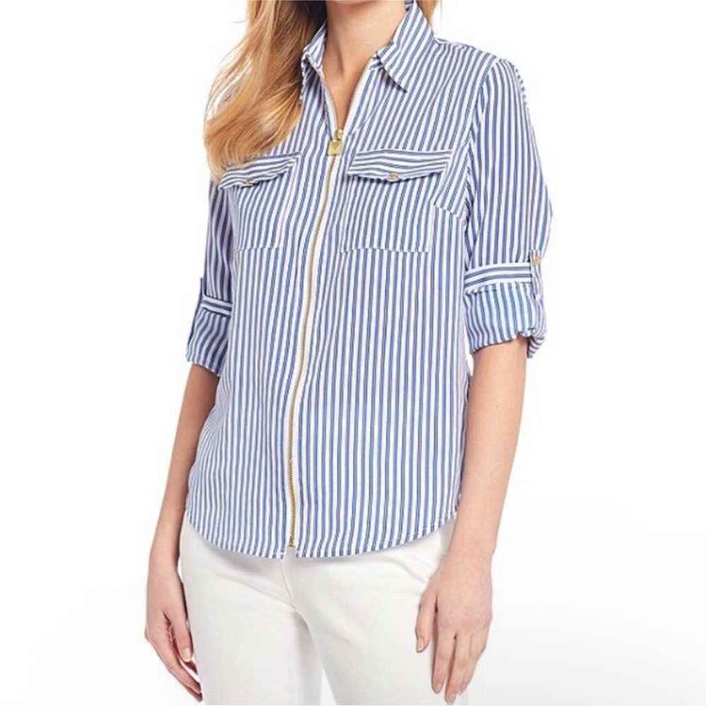 MICHAEL Michael Kors Roll-Tab Sleeve Zip Front Top